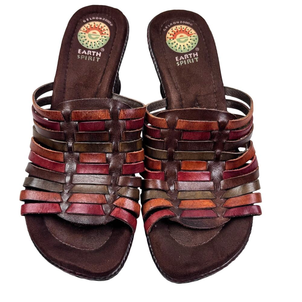 Earth Spirit Gelron 2000 Brown Boho Woven Huarache Wedge Sandals Women's Size 9